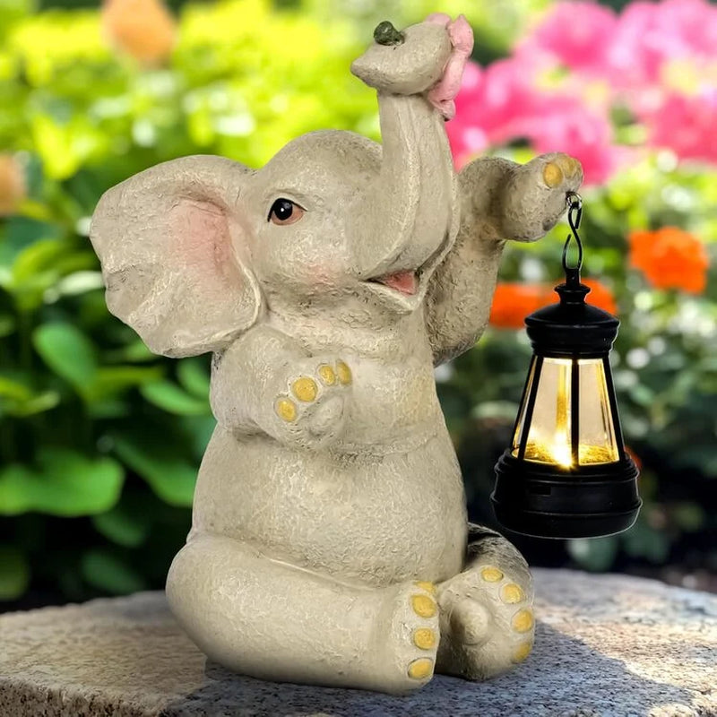 Solar Elephant Garden Statue with Lantern – Outdoor Patio Decor