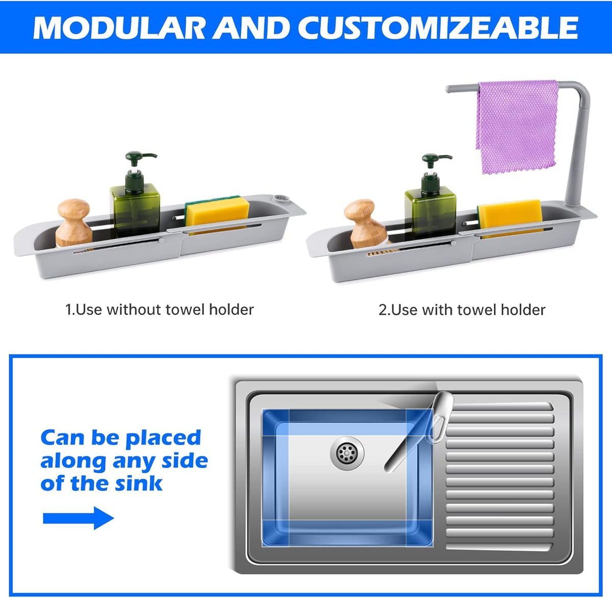 Telescopic Expandable Over-Sink Organizer with Towel Hanger