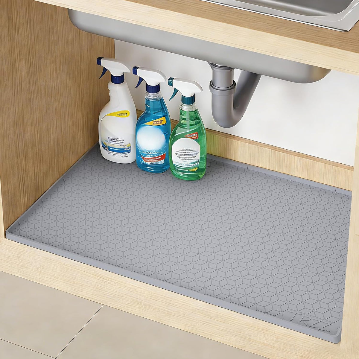 Waterproof Under Sink Mat 22" x 34" – Silicone Cabinet Liner & Drip Tray, Gray