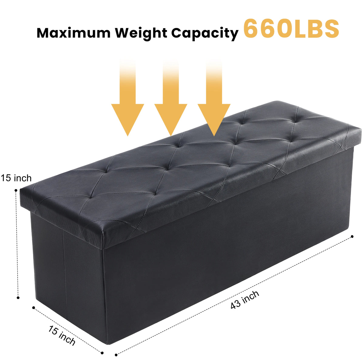 43 Inches Leather Folding Ottoman Storage Footstool Toy Box Bedroom Bench Load 660 Lbs Foot Rest Stool for Living Room