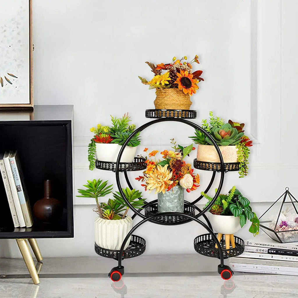 6 Pot Metal Plant Stand with Wheels