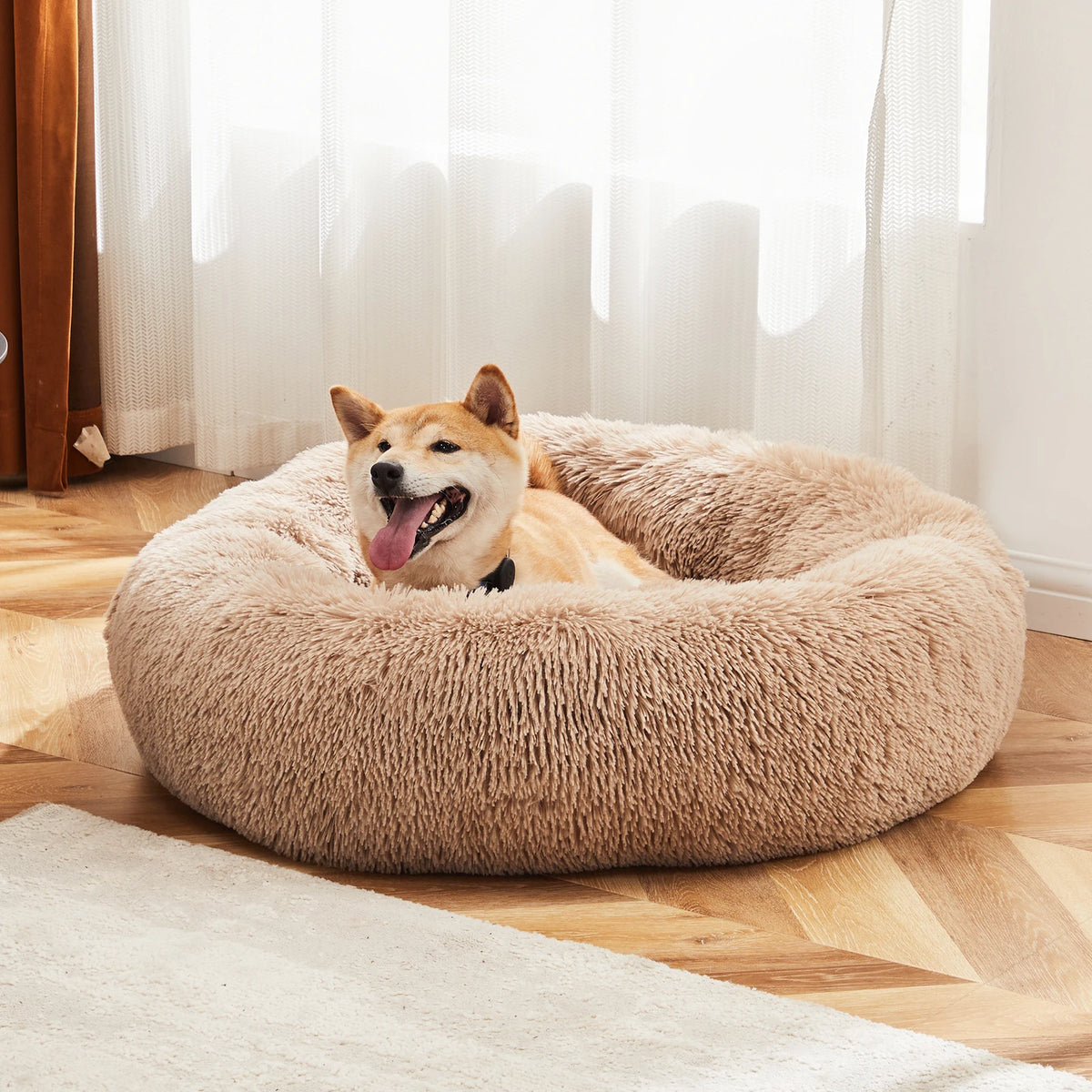 Calming Dog Bed - Round Plush Faux Fur
