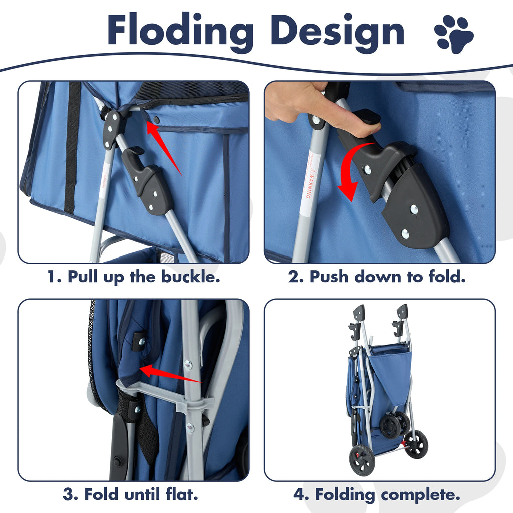 Foldable 3-Wheel Pet Stroller for Small Dogs & Cats — Mesh Windows & Storage Basket