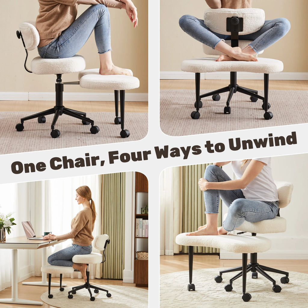 Teddy Fleece Armless Ergonomic Office Chair with Lumbar Support Rolling Swivel Multiple Combination Methods Office Chair