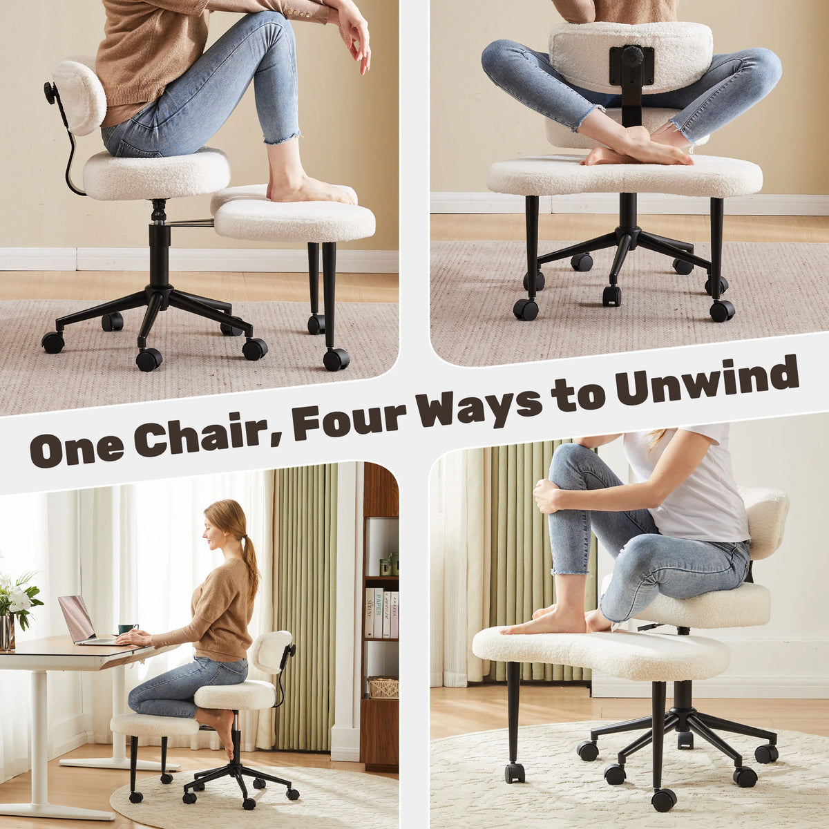 Teddy Fleece Armless Ergonomic Office Chair with Lumbar Support Rolling Swivel Multiple Combination Methods Office Chair