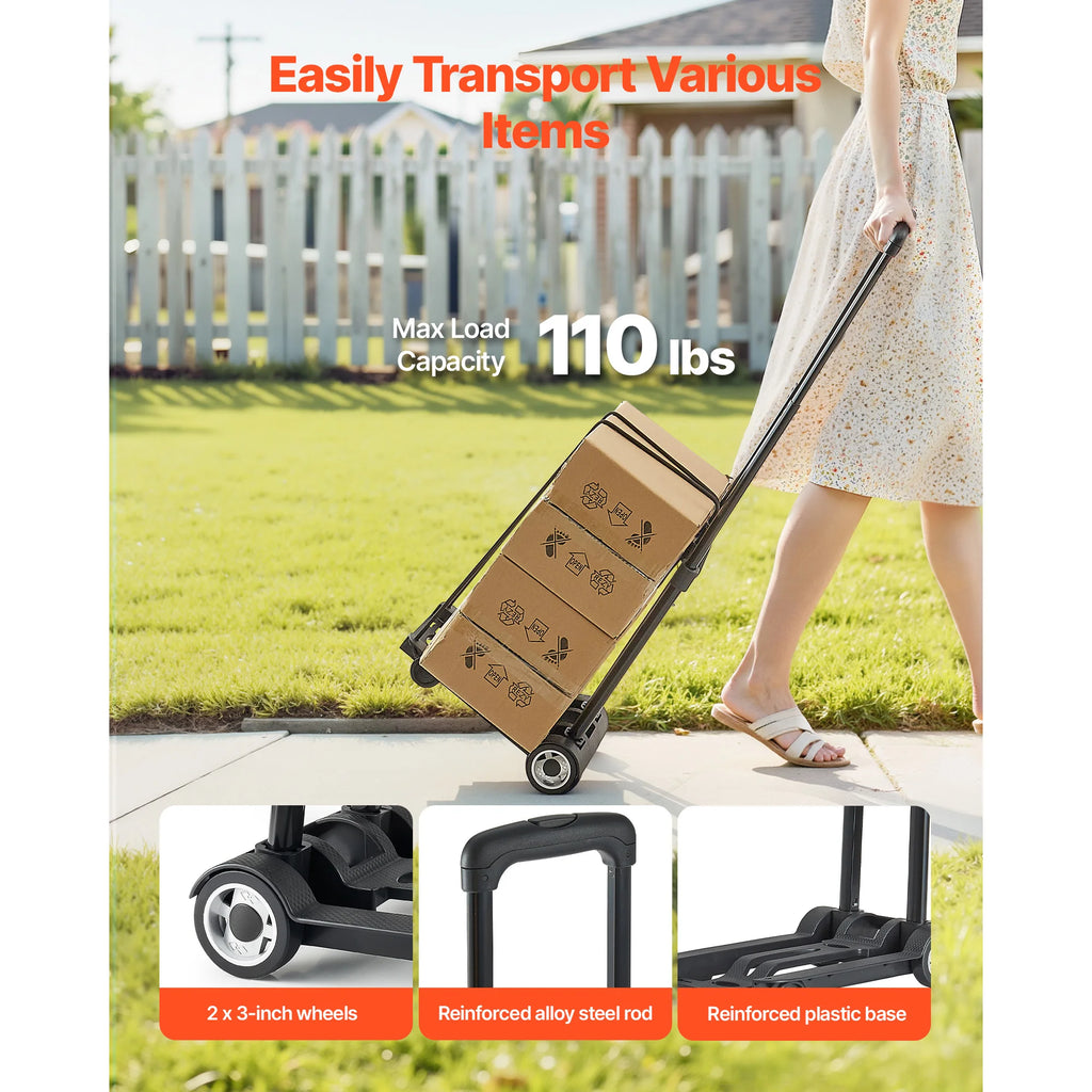 Folding Hand Truck — 110 Lb Capacity, Collapsible Utility Cart