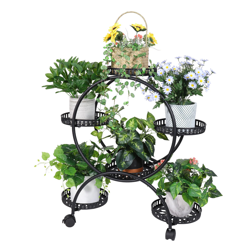 6 Pot Metal Plant Stand with Wheels