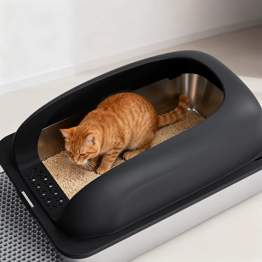 Stainless steel cat litter box with lid