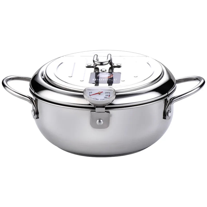 Japanese Deep Frying Pot with Thermometer & Lid – 304 Stainless Steel