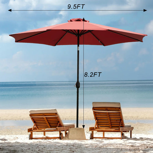 10FT Solar Patio Umbrella with 32 LED Lights Uv-Resistant Outdoor Table Umbrella with Tilt and Crank for Backyard Garden