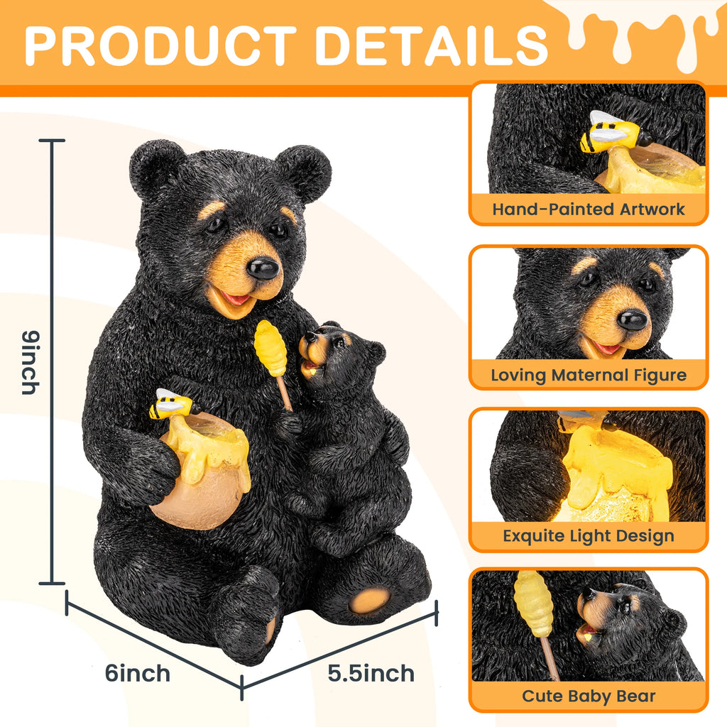 Solar Honey Bear Garden Statue with Light – Outdoor Yard Decor