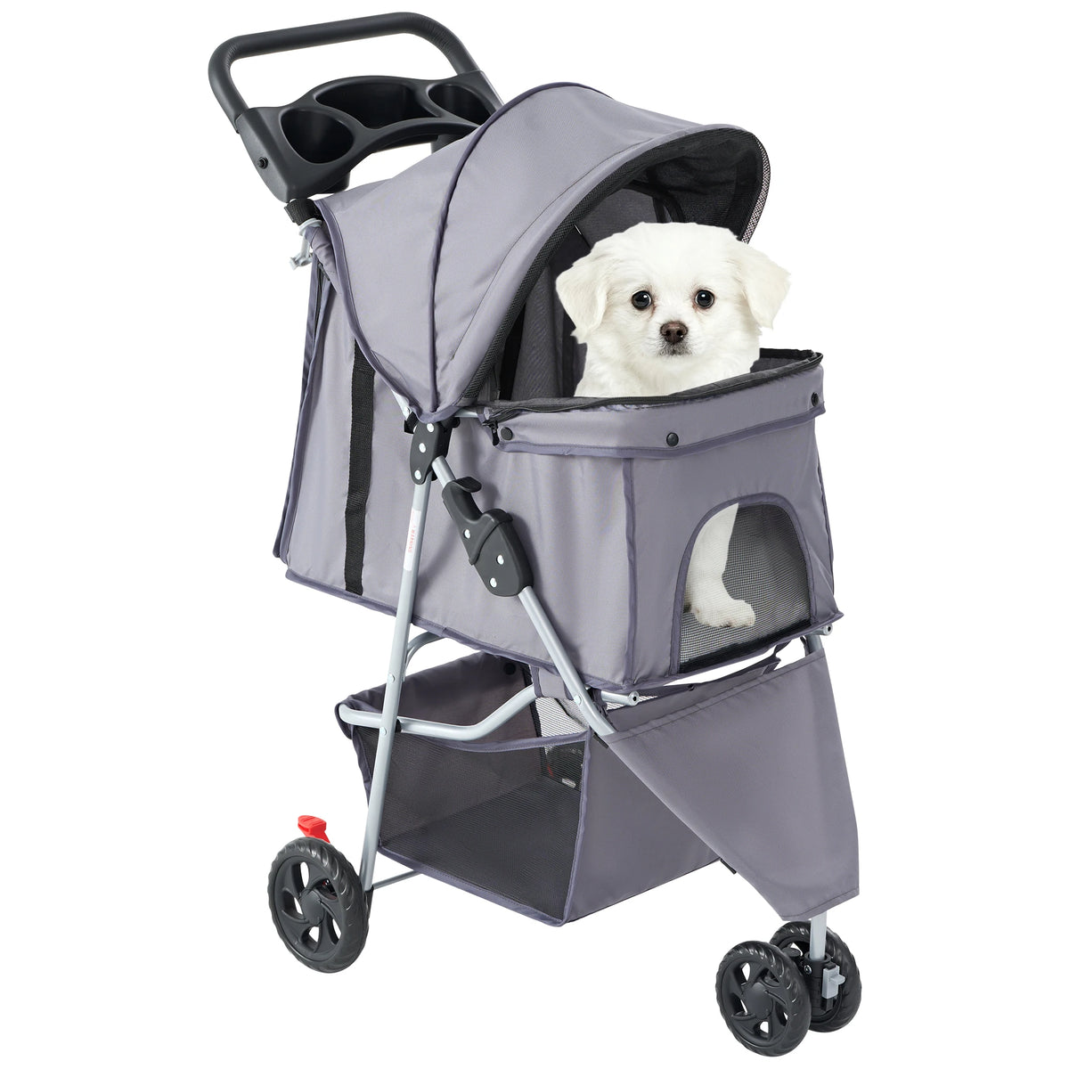 Foldable 3-Wheel Pet Stroller for Small Dogs & Cats — Mesh Windows & Storage Basket