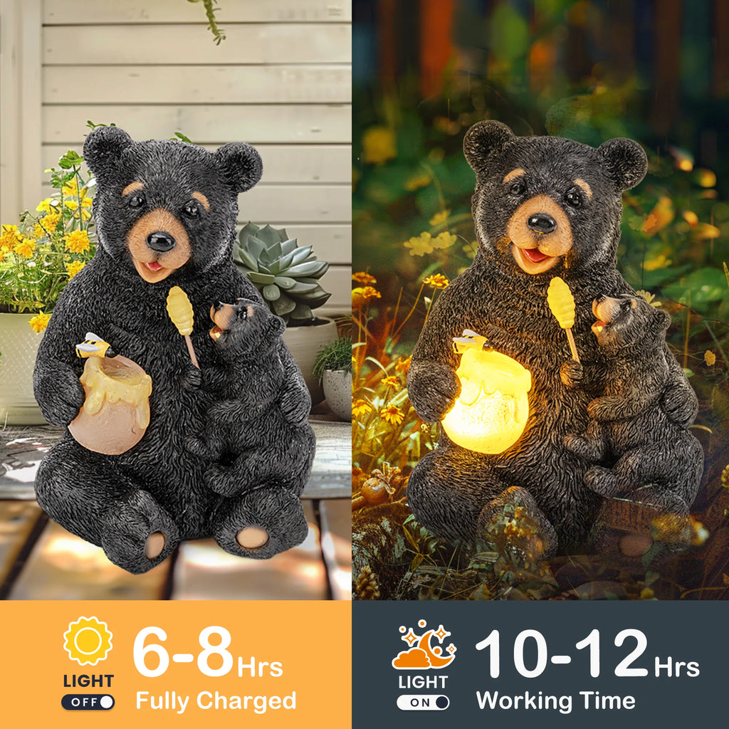 Solar Honey Bear Garden Statue with Light – Outdoor Yard Decor