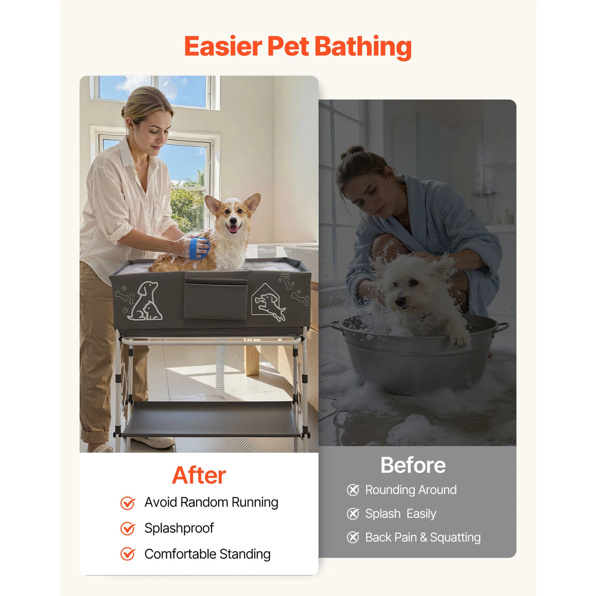 Dog Bathtub Elevated Dog Bath Tub Foldable Space-Saving with Built-In Drain Hose for Small Medium Pet Indoor & Outdoor