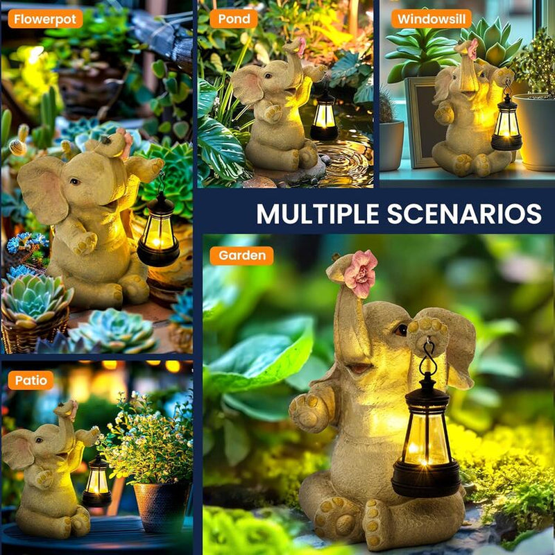 Solar Elephant Garden Statue with Lantern – Outdoor Patio Decor