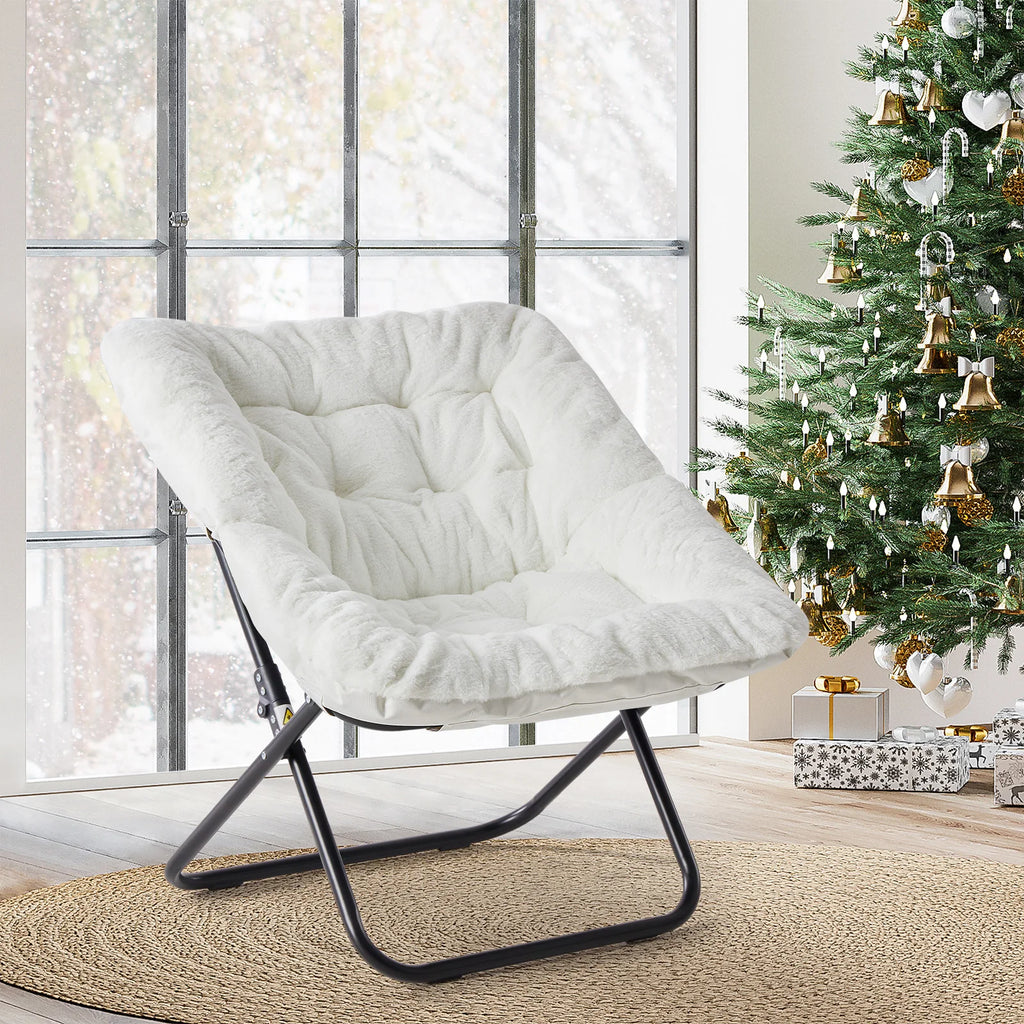 Cozy Faux Fur Saucer Chair — 28 In, Folding