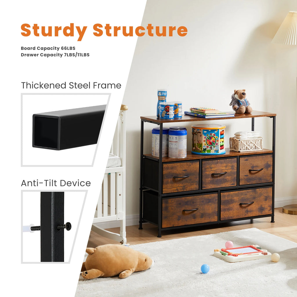 Shoe Cabinet Dresser with 5 Fabric Drawers Toy Storage TV Stand Multilayer Shoe Rack Space Saving Cabinet of Home Furniture