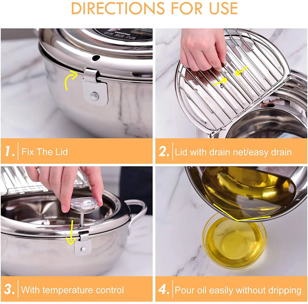 Japanese Deep Frying Pot with Thermometer & Lid – 304 Stainless Steel