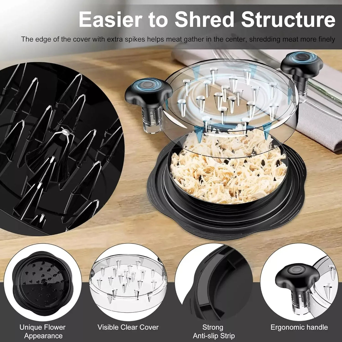 Large Chicken Shredder Tool – Twist Meat Shredder with Non-Slip Base, Bpa-Free