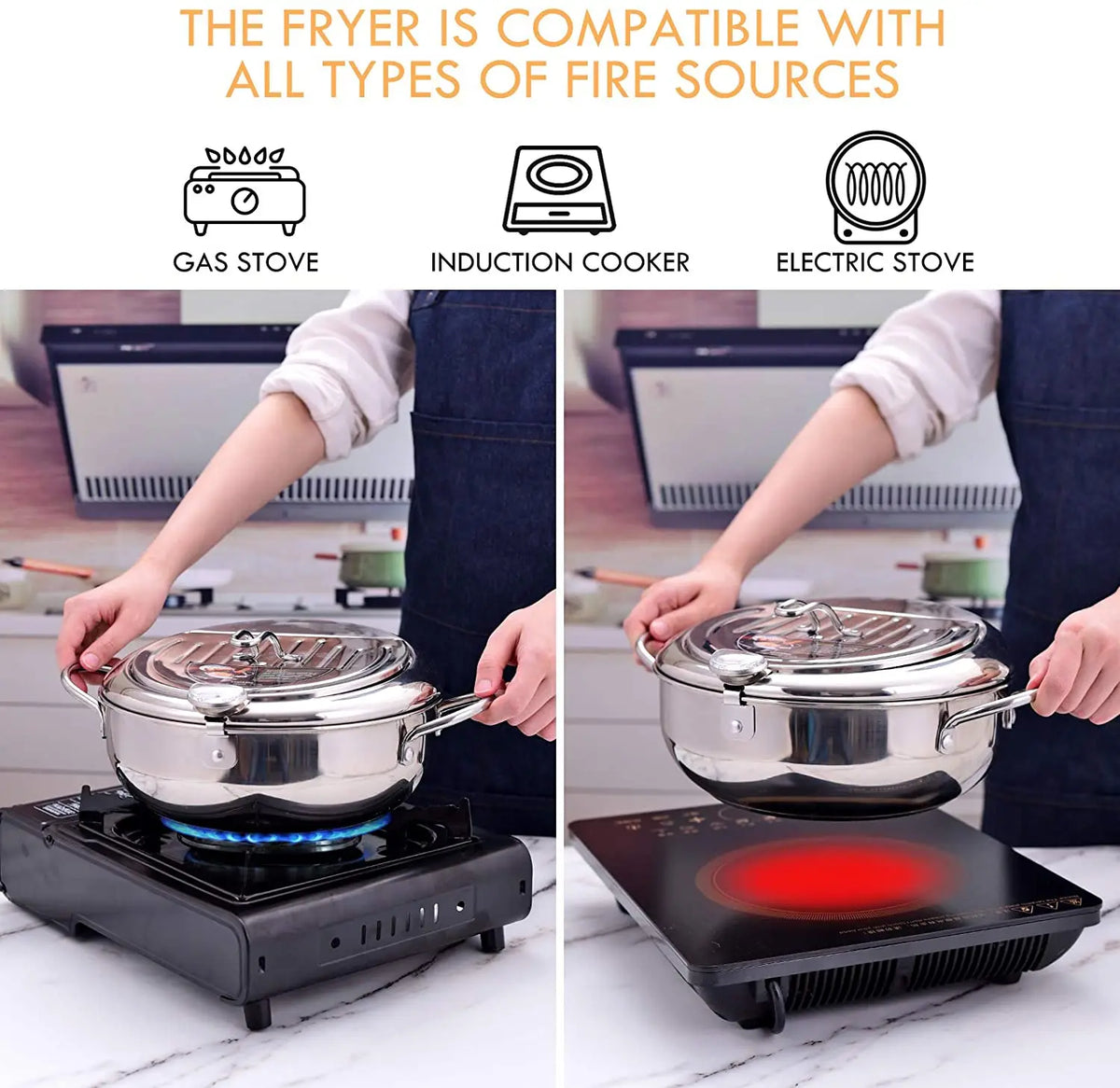 Japanese Deep Frying Pot with Thermometer & Lid – 304 Stainless Steel
