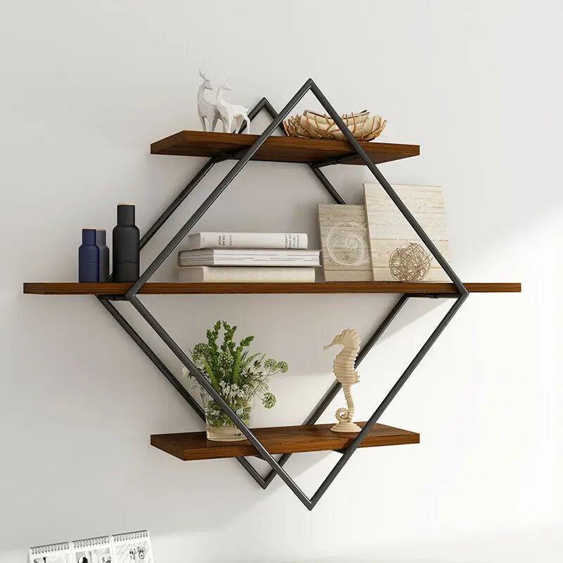 3-Tier Industrial Floating Wood Shelf