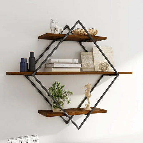 3-Tier Industrial Floating Wood Shelf