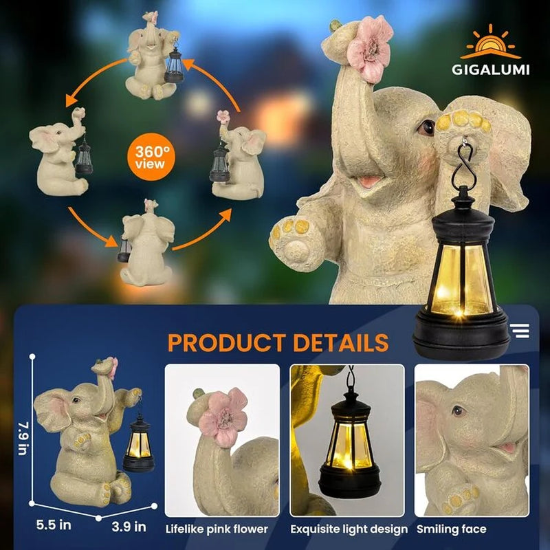 Solar Elephant Garden Statue with Lantern – Outdoor Patio Decor