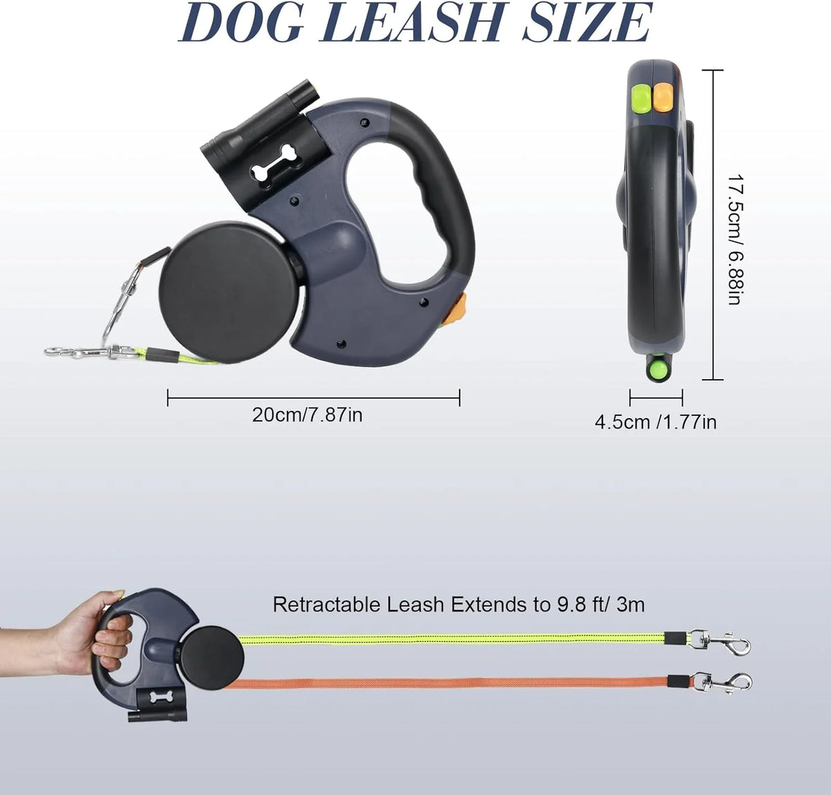 Dual Retractable Dog Leash for 2 Dogs – 360° Swivel, No-Tangle, Reflective