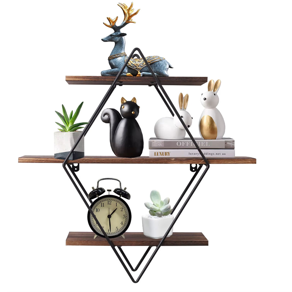 3-Tier Industrial Floating Wood Shelf