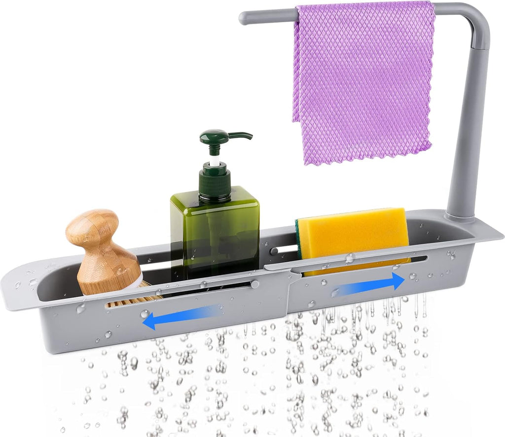 Telescopic Expandable Over-Sink Organizer with Towel Hanger