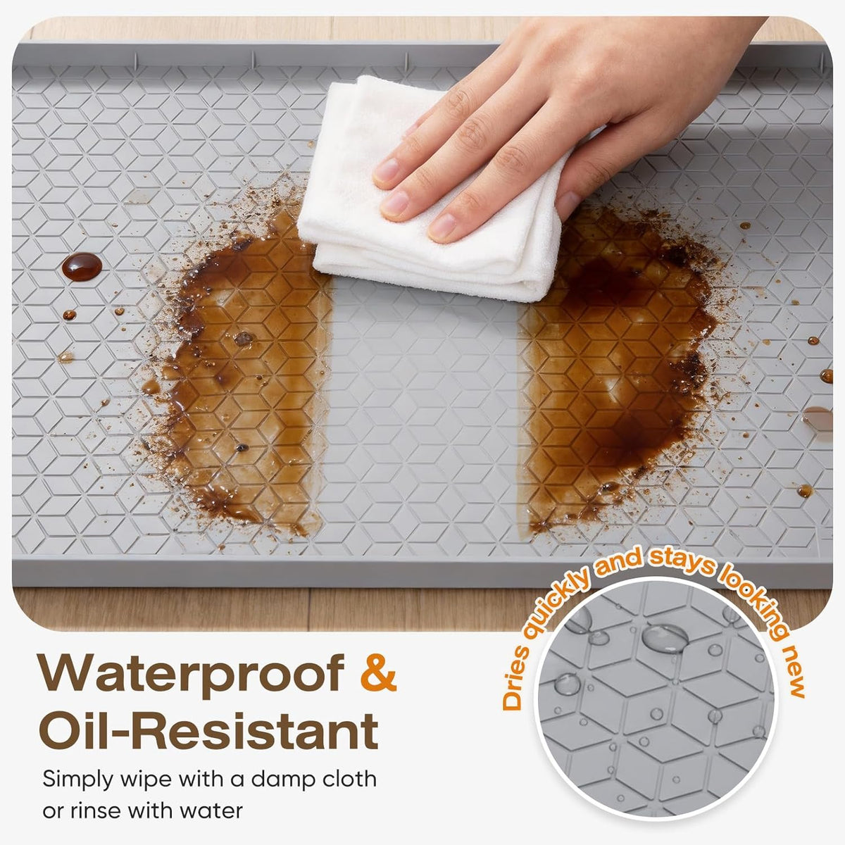 Waterproof Under Sink Mat 22" x 34" – Silicone Cabinet Liner & Drip Tray, Gray