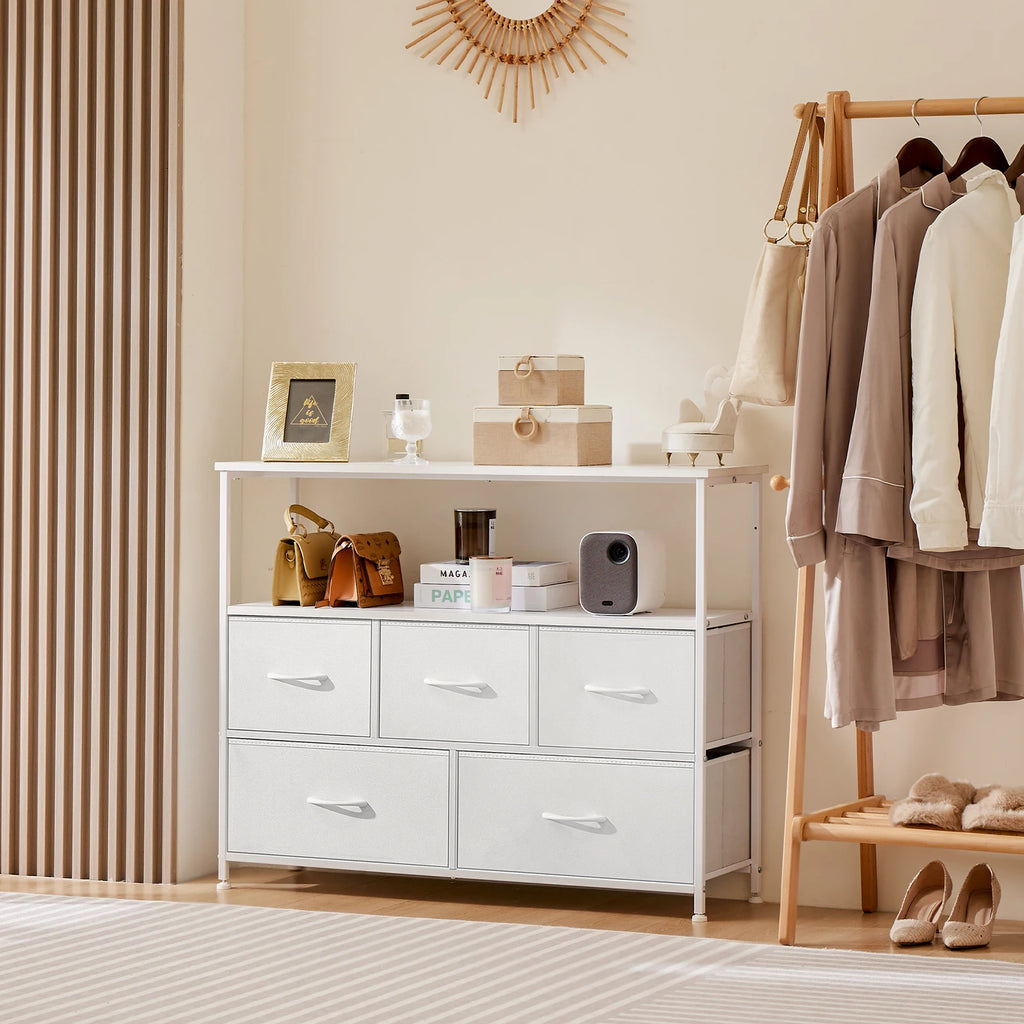 Shoe Cabinet Dresser with 5 Fabric Drawers Toy Storage TV Stand Multilayer Shoe Rack Space Saving Cabinet of Home Furniture