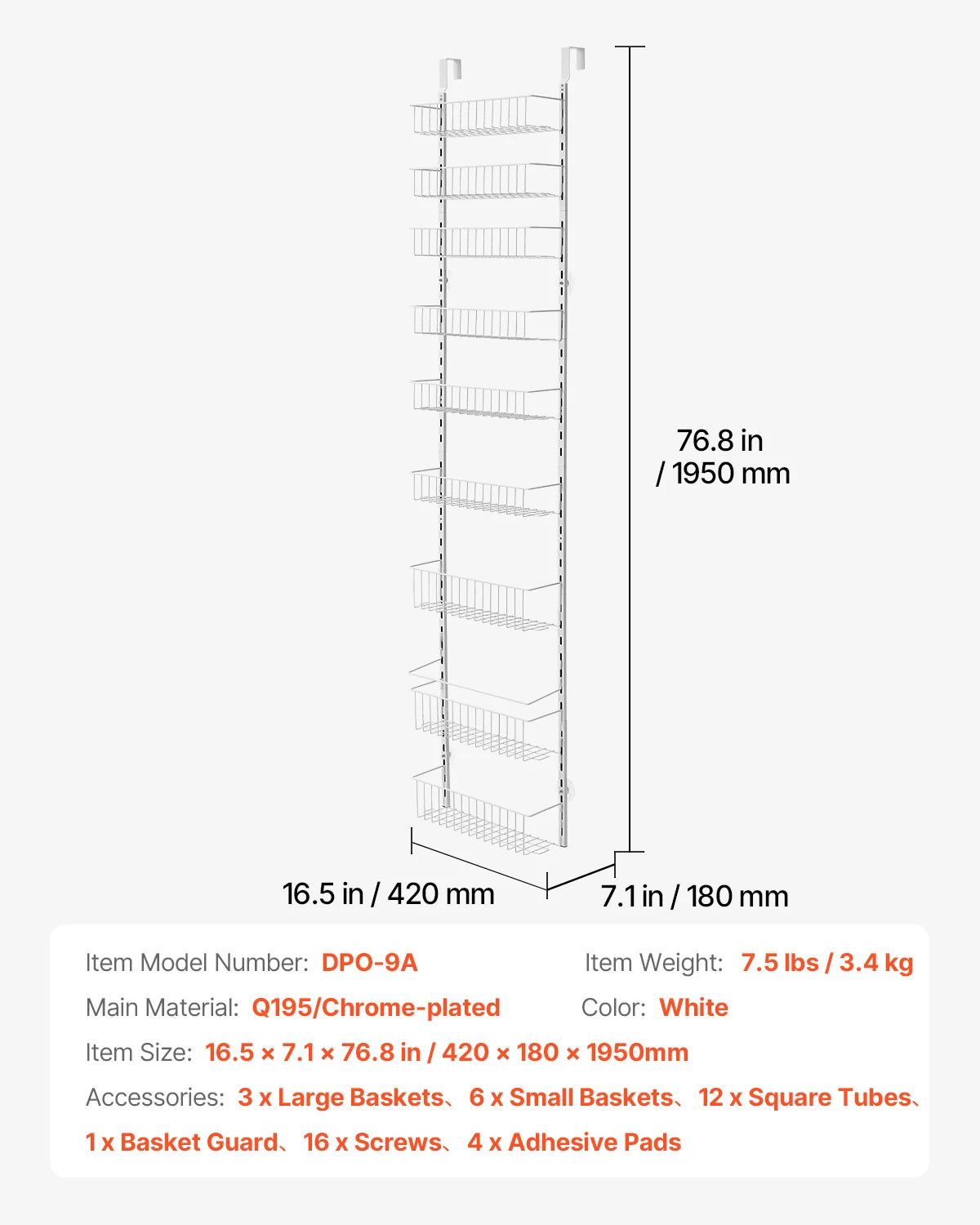 6/8/9/10 Tier over the Door Pantry Organizer Heavy-Duty Steel Hanging Spice Rack, Adjustable Wall Seasoning Shelves