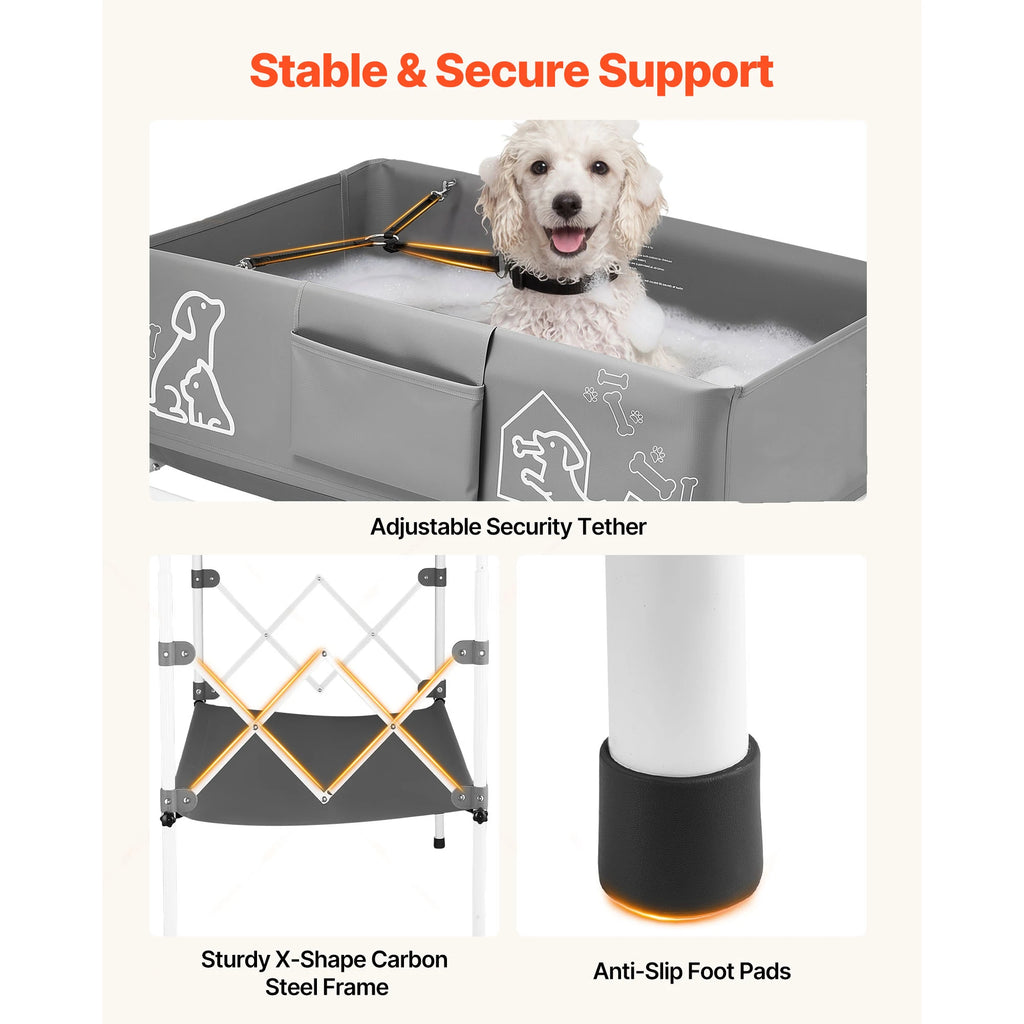 Dog Bathtub Elevated Dog Bath Tub Foldable Space-Saving with Built-In Drain Hose for Small Medium Pet Indoor & Outdoor