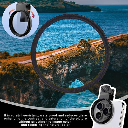 52Mm Professional Phone Camera Clip with Macro Lens CPL Star Variable ND Filter for All Smartphones Aluminum Alloy Thread - with CPL Filter,Round Hole