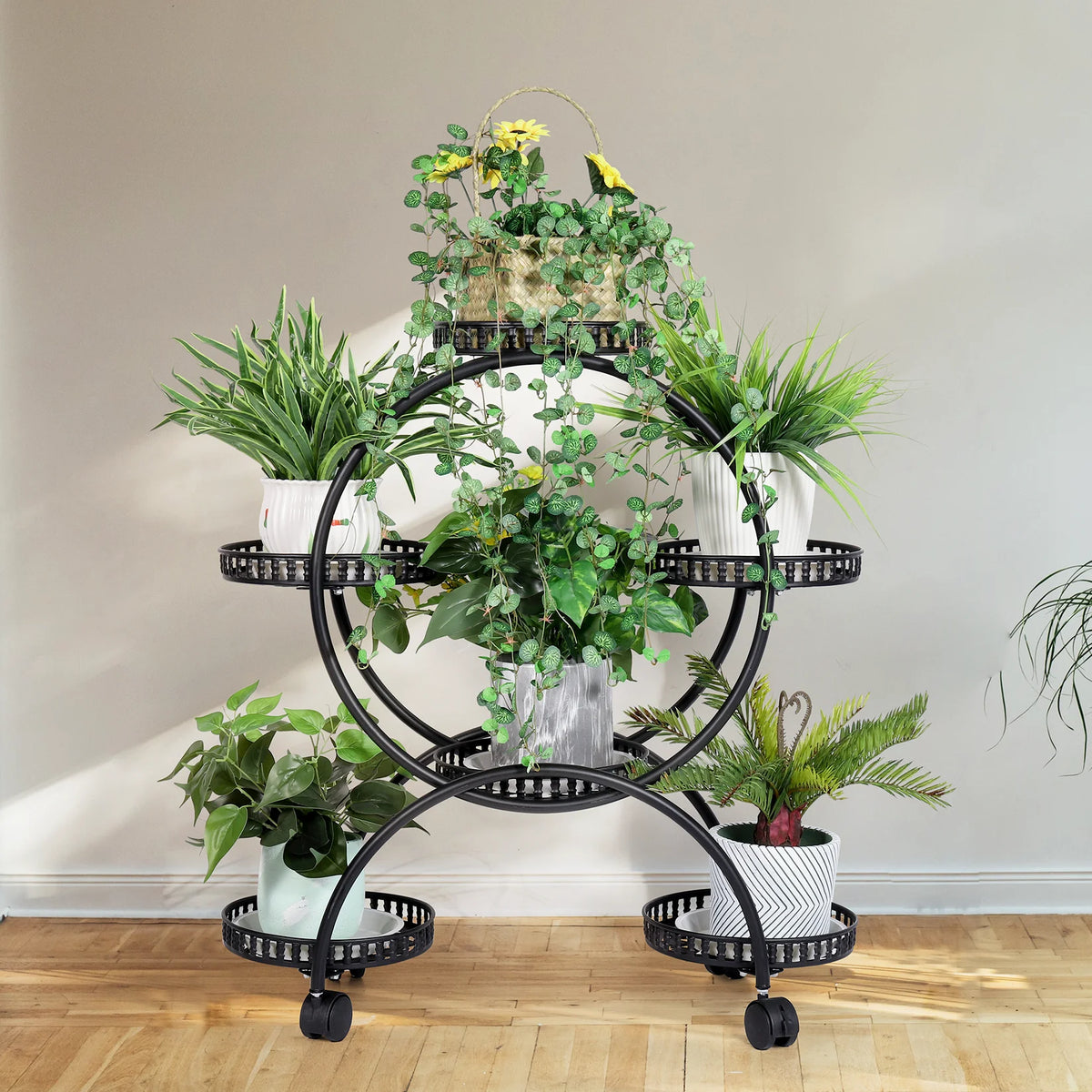 6 Pot Metal Plant Stand with Wheels