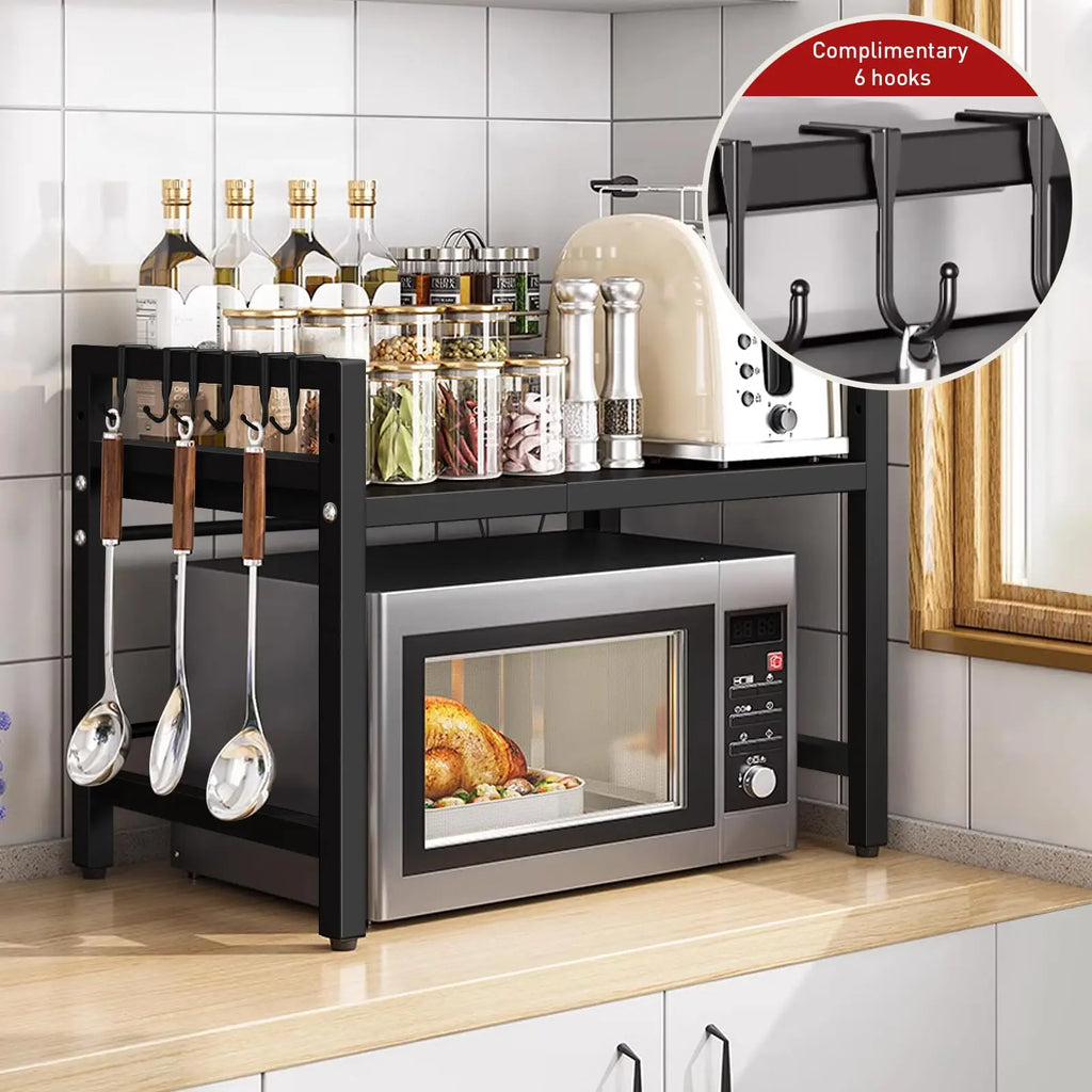 Expandable microwave shelf organizer