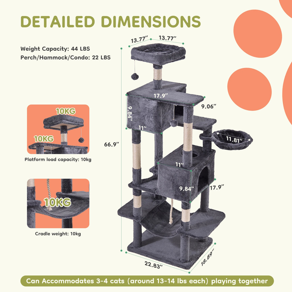 66-inch multi-level cat tree tower