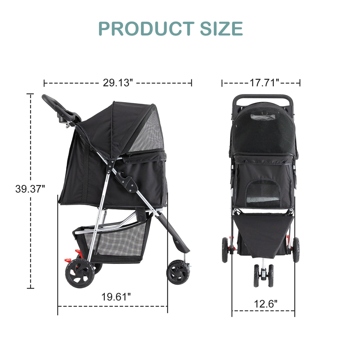 Foldable 3-Wheel Pet Stroller for Small Dogs & Cats — Mesh Windows & Storage Basket