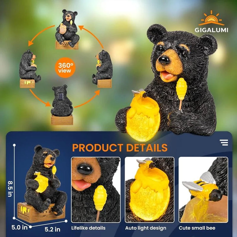 Solar Bear Garden Statue with Light – Outdoor Decor Gift for Mom