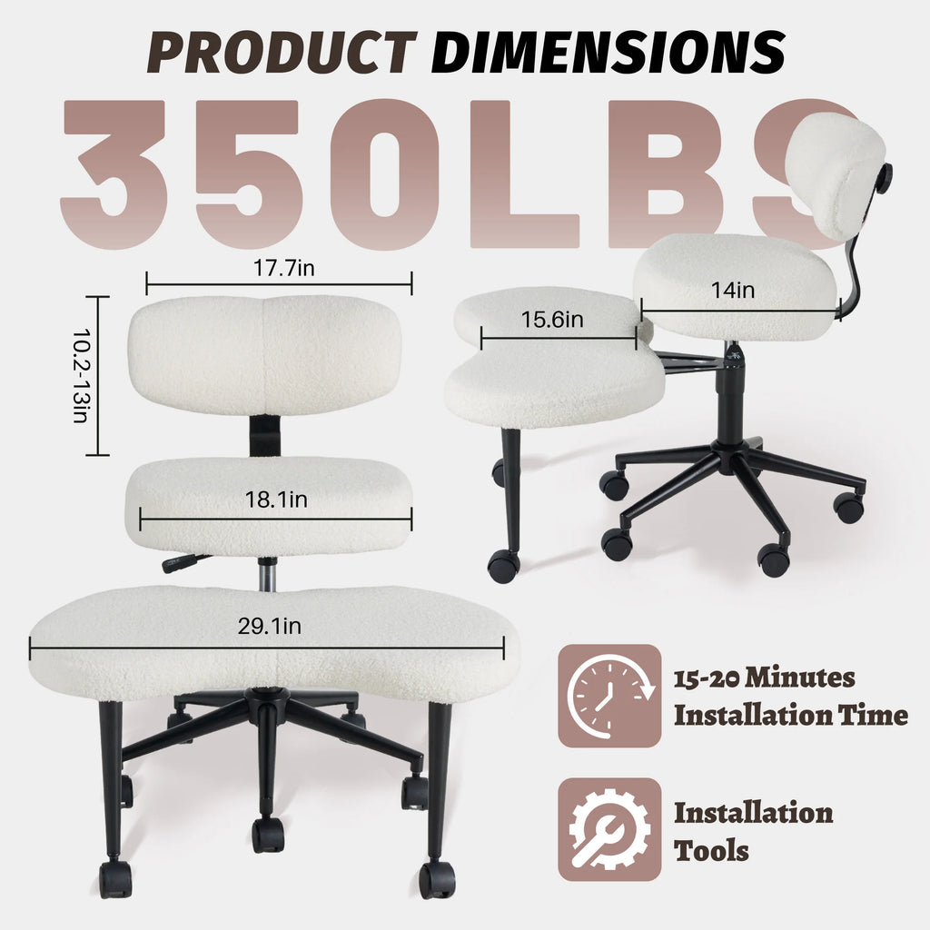 Teddy Fleece Armless Ergonomic Office Chair with Lumbar Support Rolling Swivel Multiple Combination Methods Office Chair