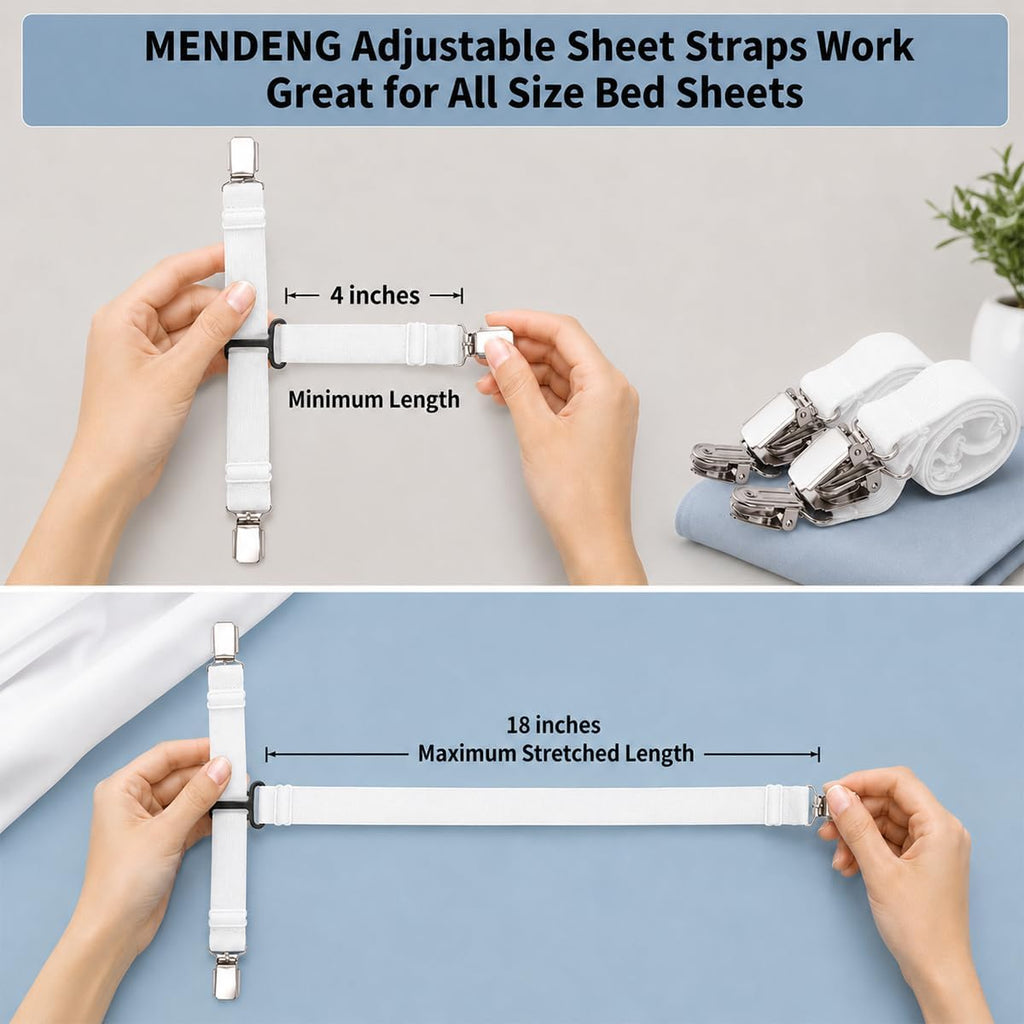 Adjustable Bed Sheet Straps — Fitted Sheet Holder, 4-Pack