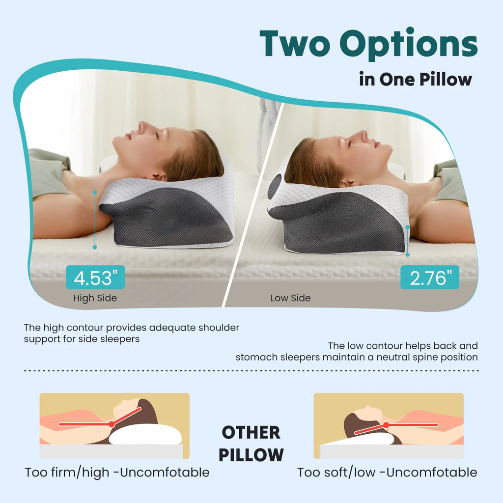 Ergonomic Cervical Neck Pillow — Memory Foam, Cooling Pillowcase